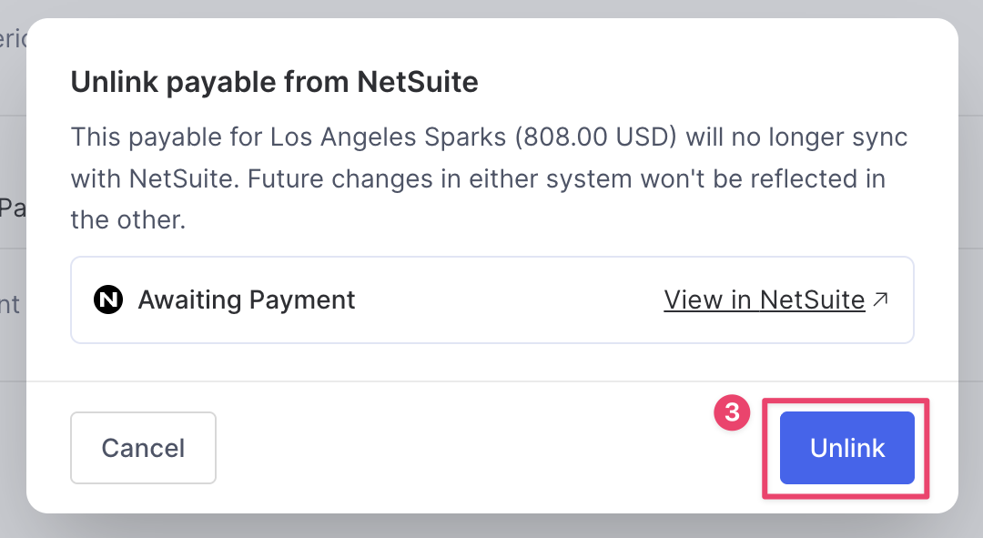 Unlink confirmation modal with Unlink button