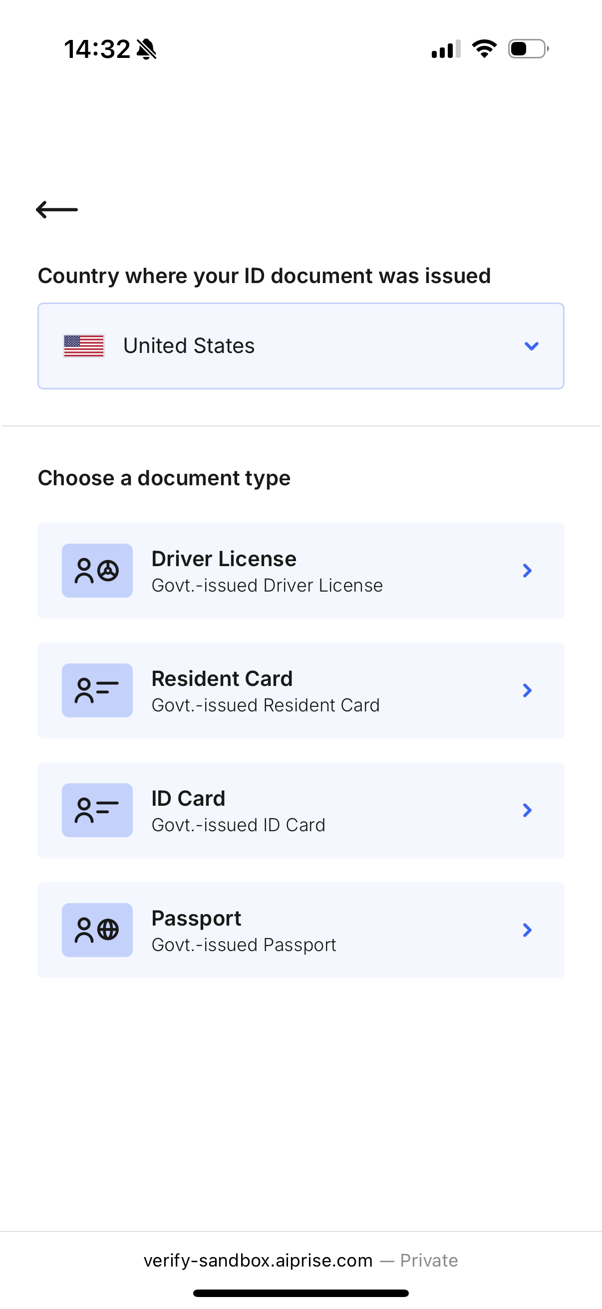 Select your country and verification document